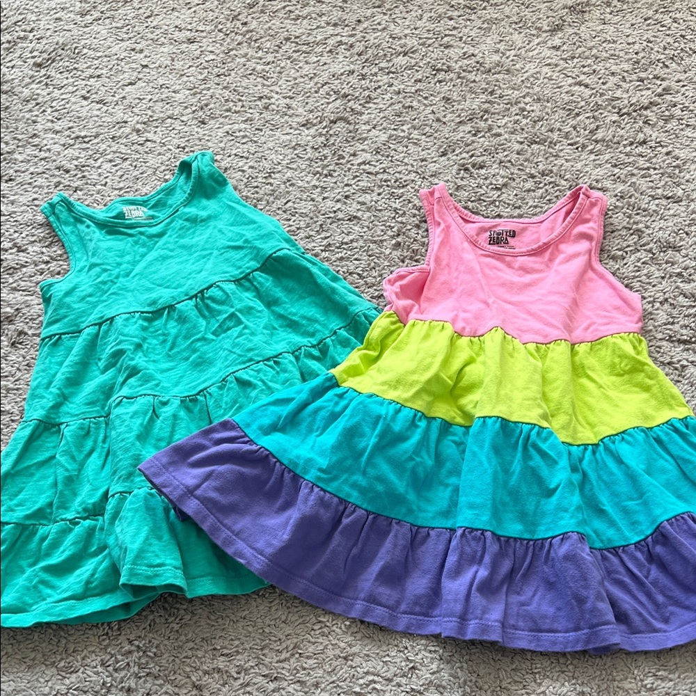 Spotted Zebra Toddler Rainbow Teal Dress Bundle